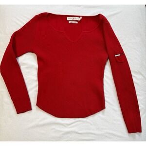 Vintage Y2K Preppy Red Ribbed Tommy Hilfiger Sweater Size XL